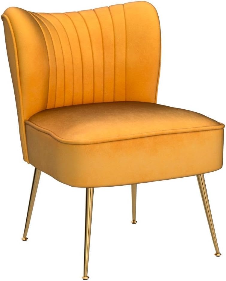 Modern Accent Chair Set of 2 Velvet Slipper Chair with Gold Legs Wingback Side Chair Bedroom Entryway Small Corner