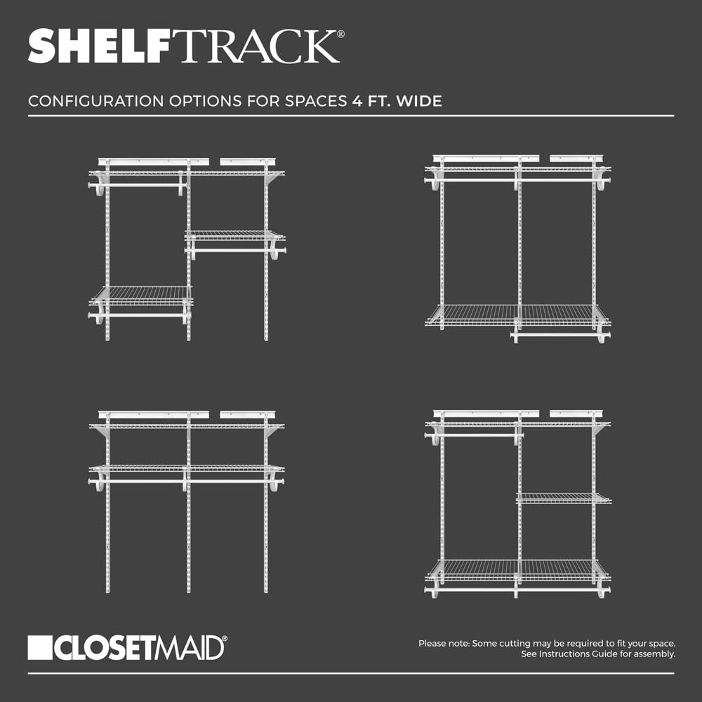 ShelfTrack Wire Closet Organizer System, Adjustable from 4 to 6 Ft., With Shelves, Clothes Rods, Hardware, Durable