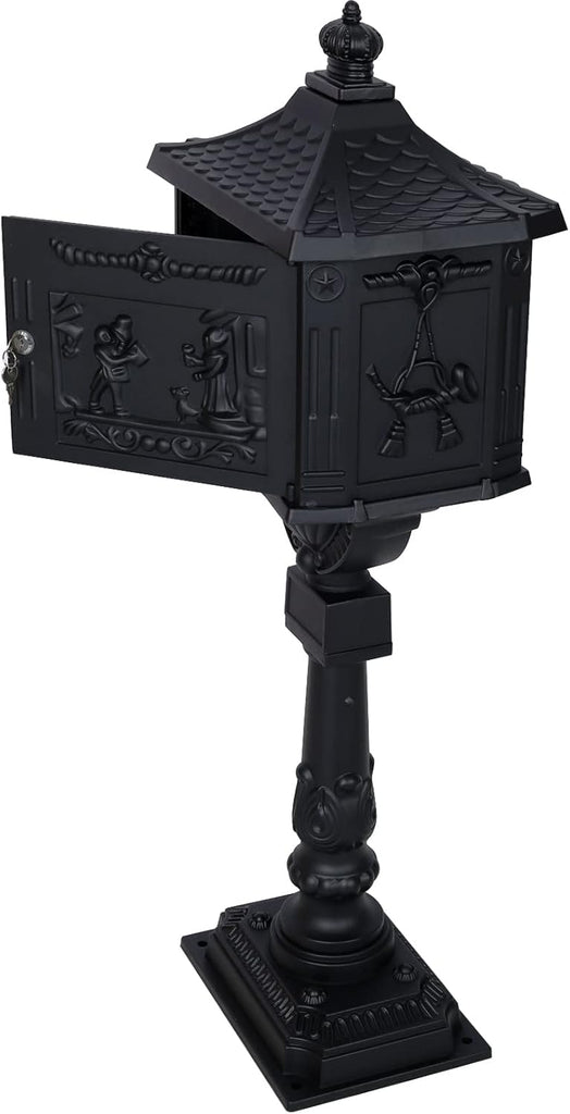 Cast Aluminum Mailbox with Post, Heavy Duty Locking Security Mail Box Outside