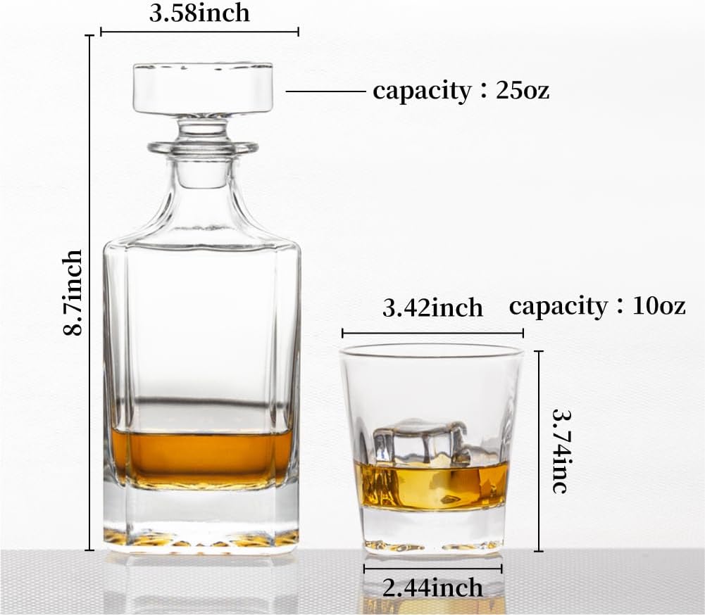 Square 25Oz Whiskey Liquor Decanter Set With 2 Glasses in Box,Decanter Set for Scotch Liquor,Whiskey Wine Decanter