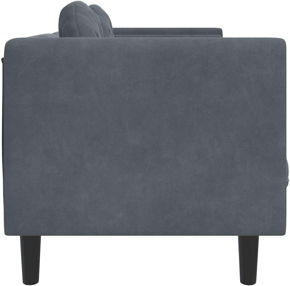 Dark Gray Velvet 2-Seater Sofa with Cushions, Small Loveseat with Thick Padded Seat and Armrests, Modern Couch with