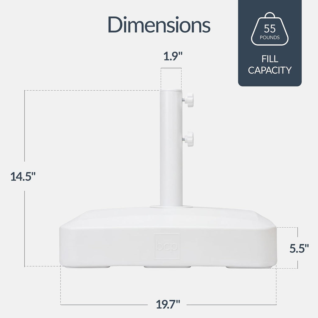 55lb Fillable Umbrella Base Stand, Plastic Patio Umbrella Stand with Pole Holder, Adjustment Knob Asscher Design - White