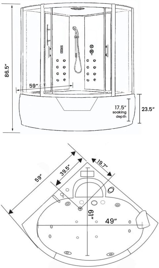 Whirlpool Bathtub and Shower MONTECARLO 59.05" Hydrotherapy with Heater Hot Tub