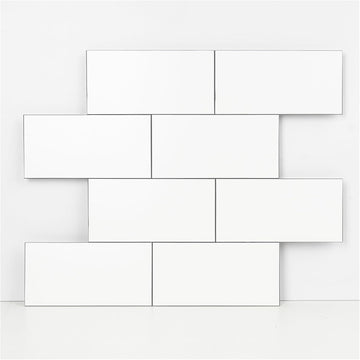 10- Sheet Polished White Peel and Stick Backsplash, 12''Luxury PVC Ceramic Look Self Stick Subway Tiles, Waterproof - Set of 10