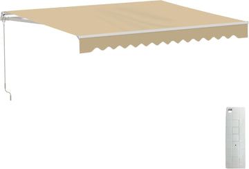 Electric Patio Awning Caribbean White Frame 12x10 Sand Beige | Retractable sunshade for decks and balconies