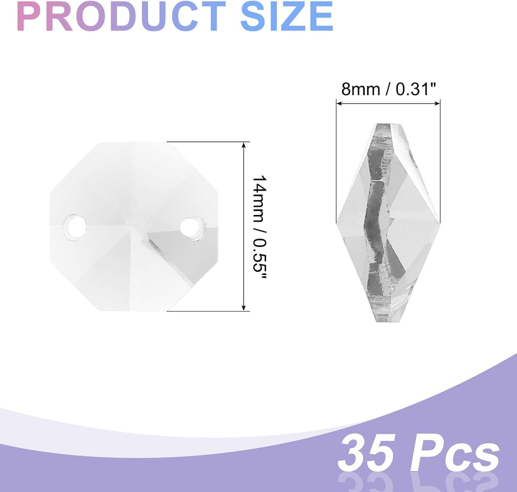 35Pcs 14mm Crystal Octagon Beads, 2-Hole Glass Suncatcher Beads