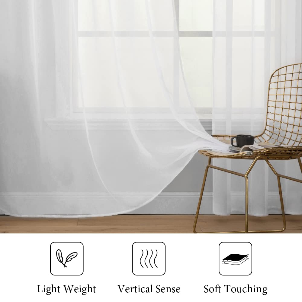 2 Panels White Sheer Curtains 54 X 102 Inches