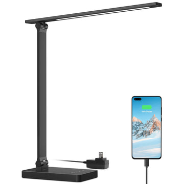 Desk Lamp with USB Charging Port, 650LM 9.5W, Black