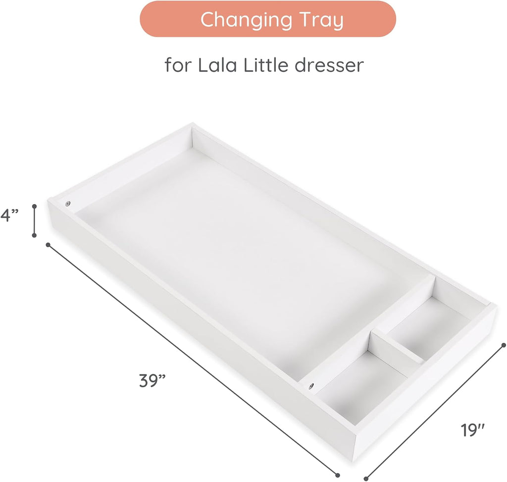 Baby Changing Tray, 39" Lala 3-Drawer Dresser Topper, White | Tray Pairs with baby Lala 3-Drawer Dresser, Fits