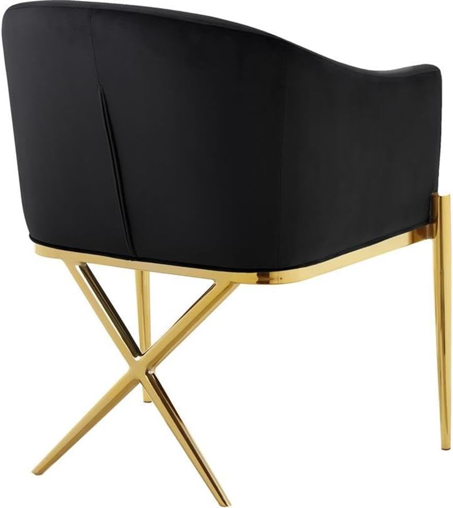 Modern, Contemporary Velvet Upholstered Dining Chair with Sturdy Steel X Shaped Legs, Solid Back