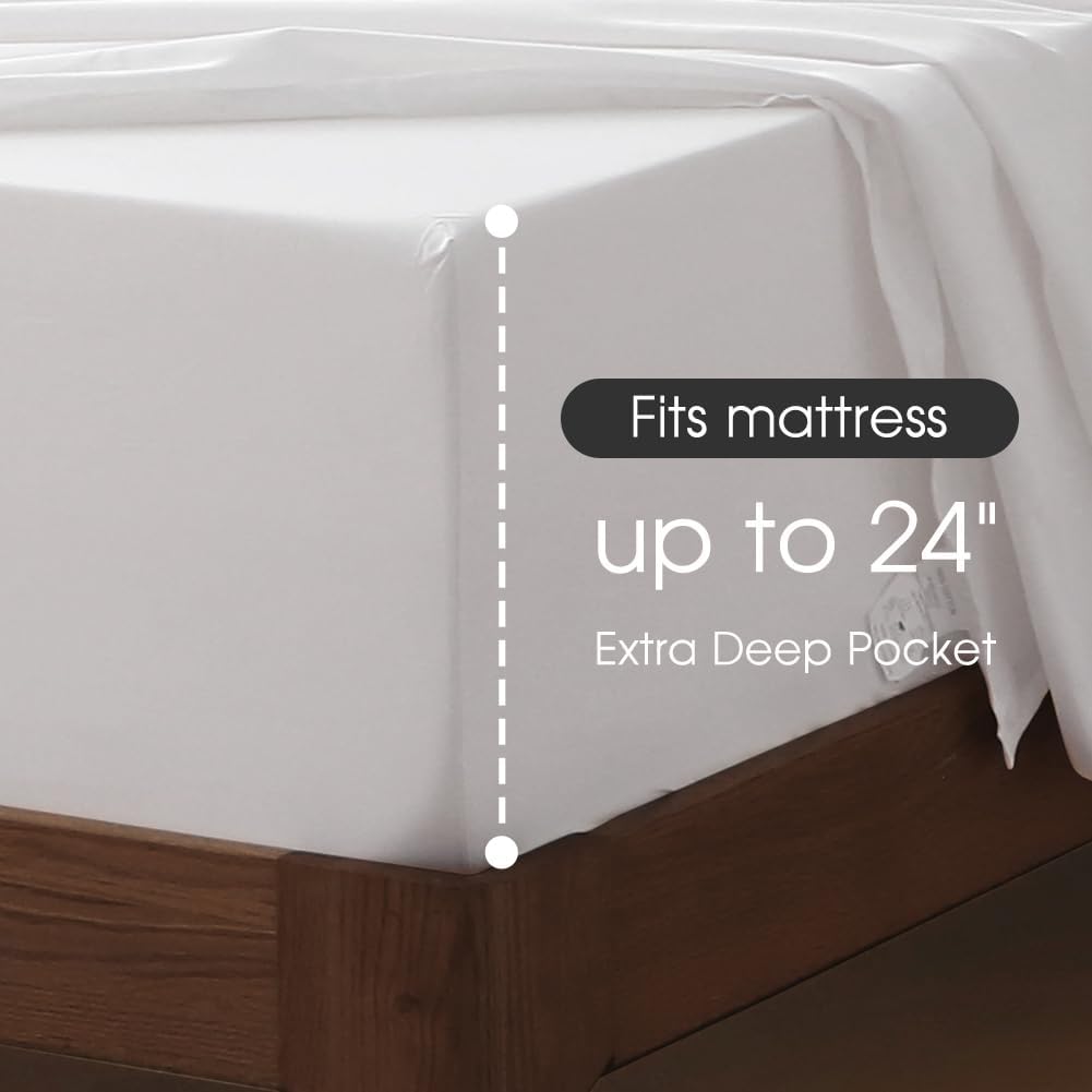Extra Deep Pocket Queen Sheets 18-24 Inch, 100% Cotton Percale 4pc - Set of 4