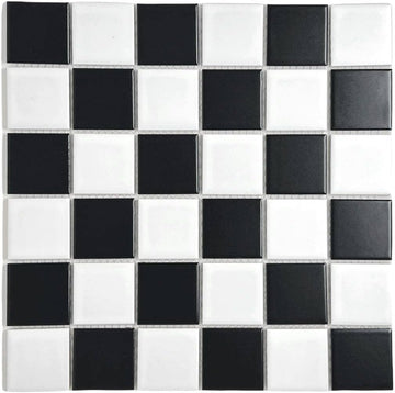 2x2 Black & White Checkered Porcelain Mosaic Tile Glazed 12x12 Mesh Backsplash Bathroom Shower Wall Floor Accent