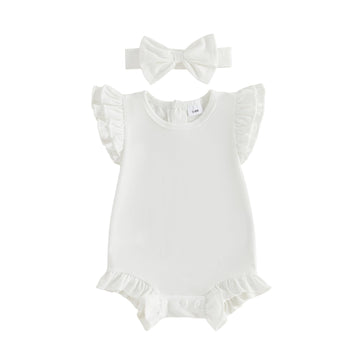 Newborn Baby Girl Summer Outfit Solid Romper Ruffle Sleeve Bodysuit Clothes