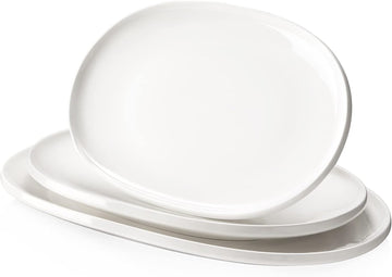 Large Serving Platter, 16"/14"/12" Porcelain Platters for Entertaining Wedding Party, White Oval Plates Set of 3