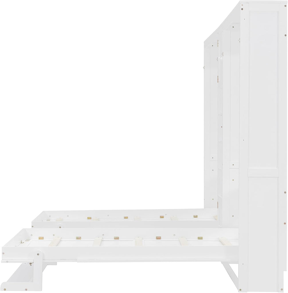 110W Dual Twin Wall Murphy Beds with Cabinets and Shelves,Sleeping Arrangement for Multipurpose Area, Bedroom, Guest