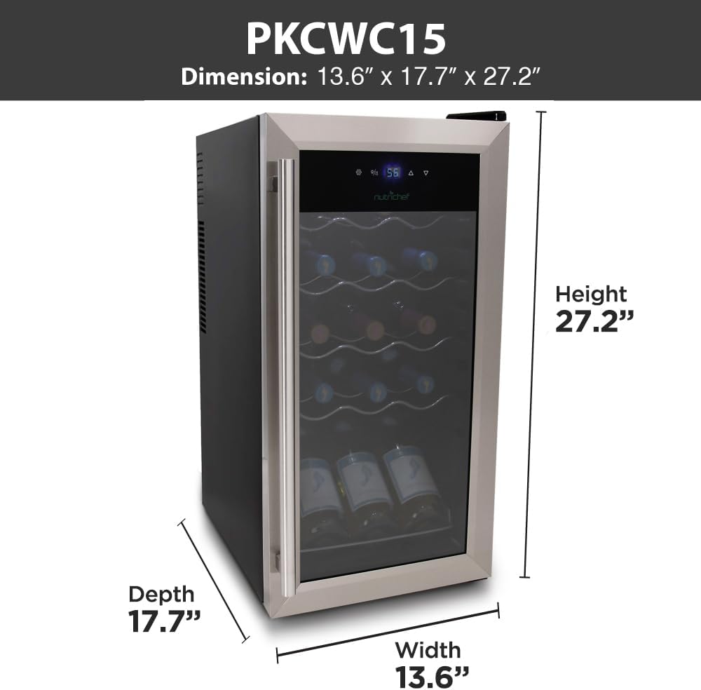 15 Bottle Wine Fridge Red and White Wine Chiller Adjustable Temp Control 41°F to