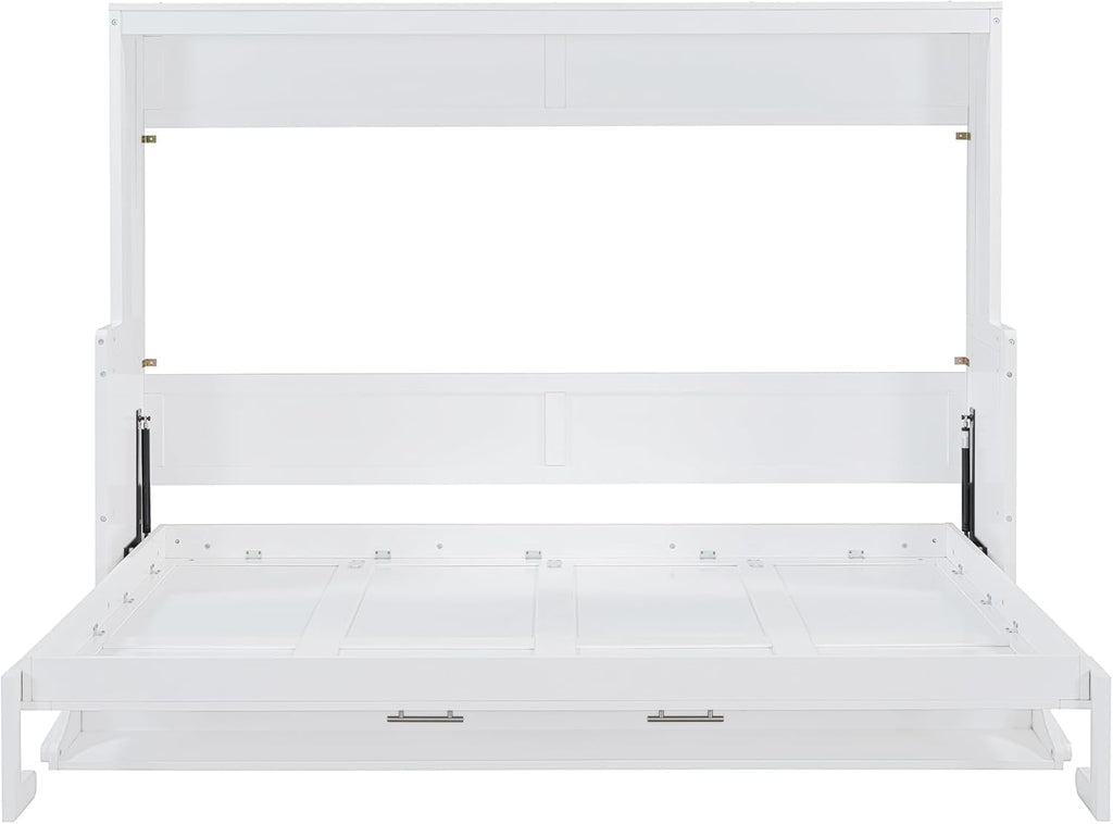 Queen Horizontal Murphy Bed with Desk,Wood Folding Hideaway Murphy Wall Bed for Adult,Guest Room,No Box Spring
