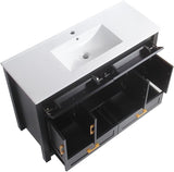 48" Bathroom Vanity with Sink, Modern Single Bathroom Vanity with 4 Doors & 4 Drawers, Freestanding Bathroom Storage Cabinet with Ceramic Sink and Top, Solid Wood Frame, Black A133-B0F1TNZCNS