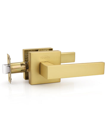 1 Pack Gold Keyless Square Levers Handles, Satin Brass Finish, Interior Passage Door Locksets for Hall Closet Door