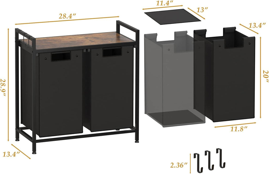 Double Laundry Hamper, Large Portable Laundry Basket, Laundry Sorter with Top Shelf and 2 Bag with Handle for Folding