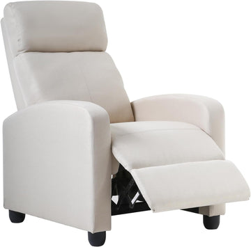 Recliner Chair Single Reclining Sofa Home Theater Seating with Lumbar Support and Padded Backrest for Living Room and Bedroom (Leather, Black)