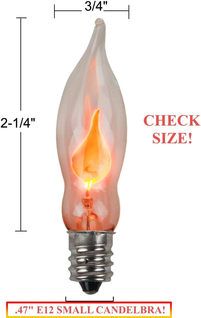A101 Flicker Flame Light Bulb - 3 Watt, 130 Volt, E12 Candelabra Base, Nickel Plated Base - Dances with a Flickering