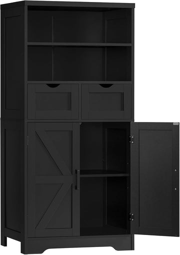 Storage Cabinet with Doors & 2 Drawers, Kitchen Cabinet with Adjustable Shelf, Pantry Cabinets, Bathroom Cabinets