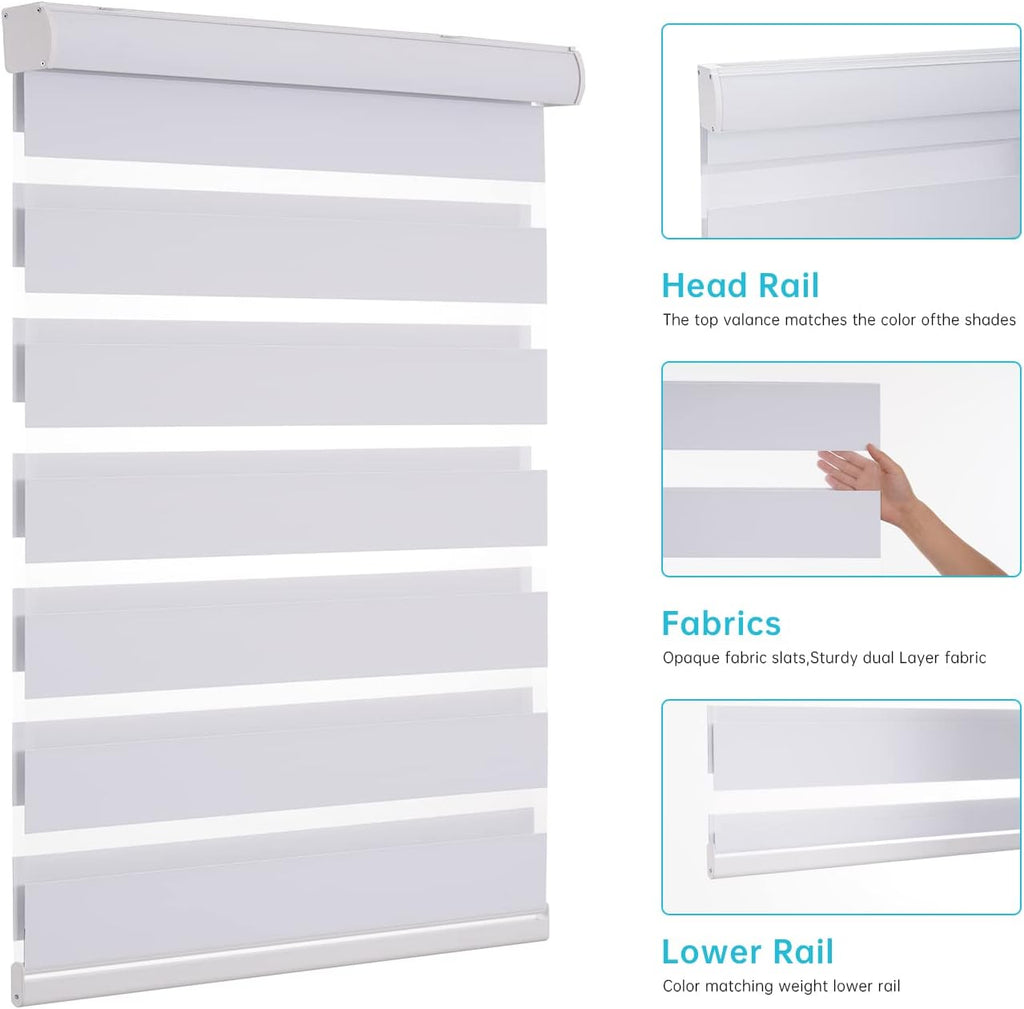 Custom Zebra Blinds for Windows, Cordless Zebra Blinds Custom Size, Blackout(85%) Custom Zebra Shades, Dual Layer