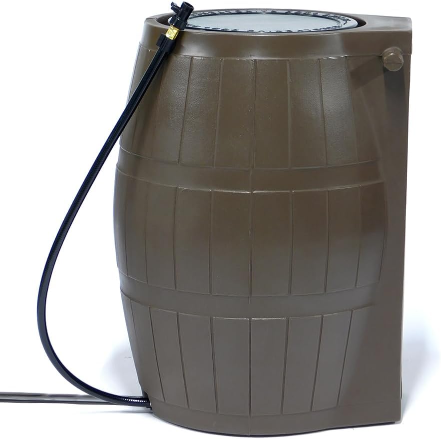 Raincatcher 4000 Rain Barrel, Flat-Back Rainwater Catcher with Spigots, 50 Gallon, Brown - Portable Water Storage
