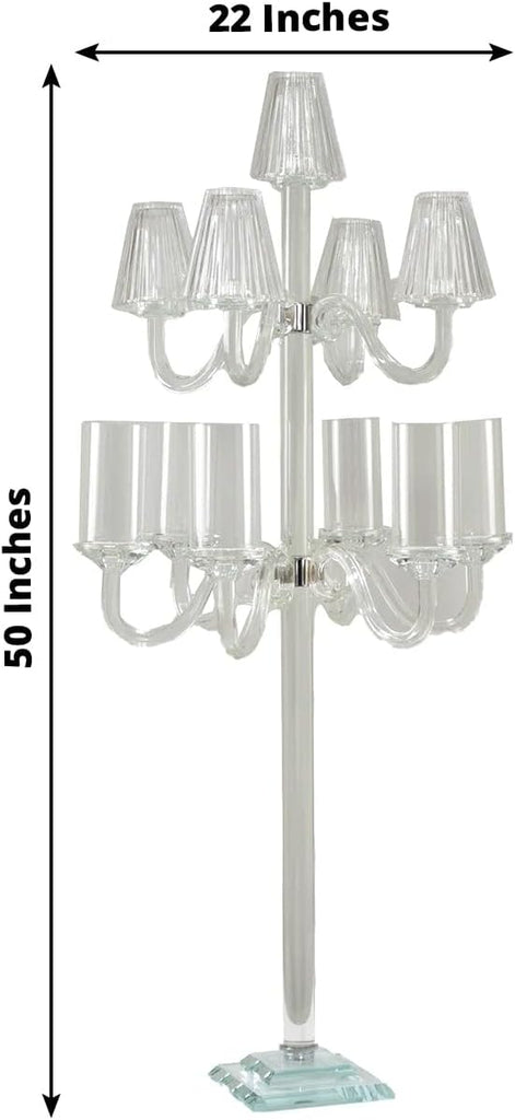 Crystal Glass Floor Candelabra - 11-Arm Candle Holder for Taper & Tealight Candles, Classic Ribbed Empire