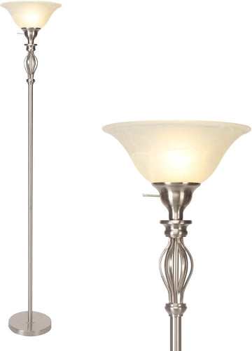 Torchiere Floor Lamps, Standing Lamp with White Alabaster Glass Shade, Corner Floor Lamp Pole Lamp -