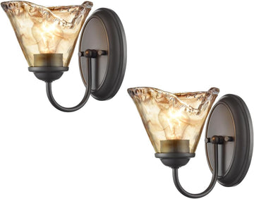 Rustic Wall Sconce Vintage Vanity Light with Amber Glow Glass Shade | Modern Wall Light Bathroom Living Room Hallway