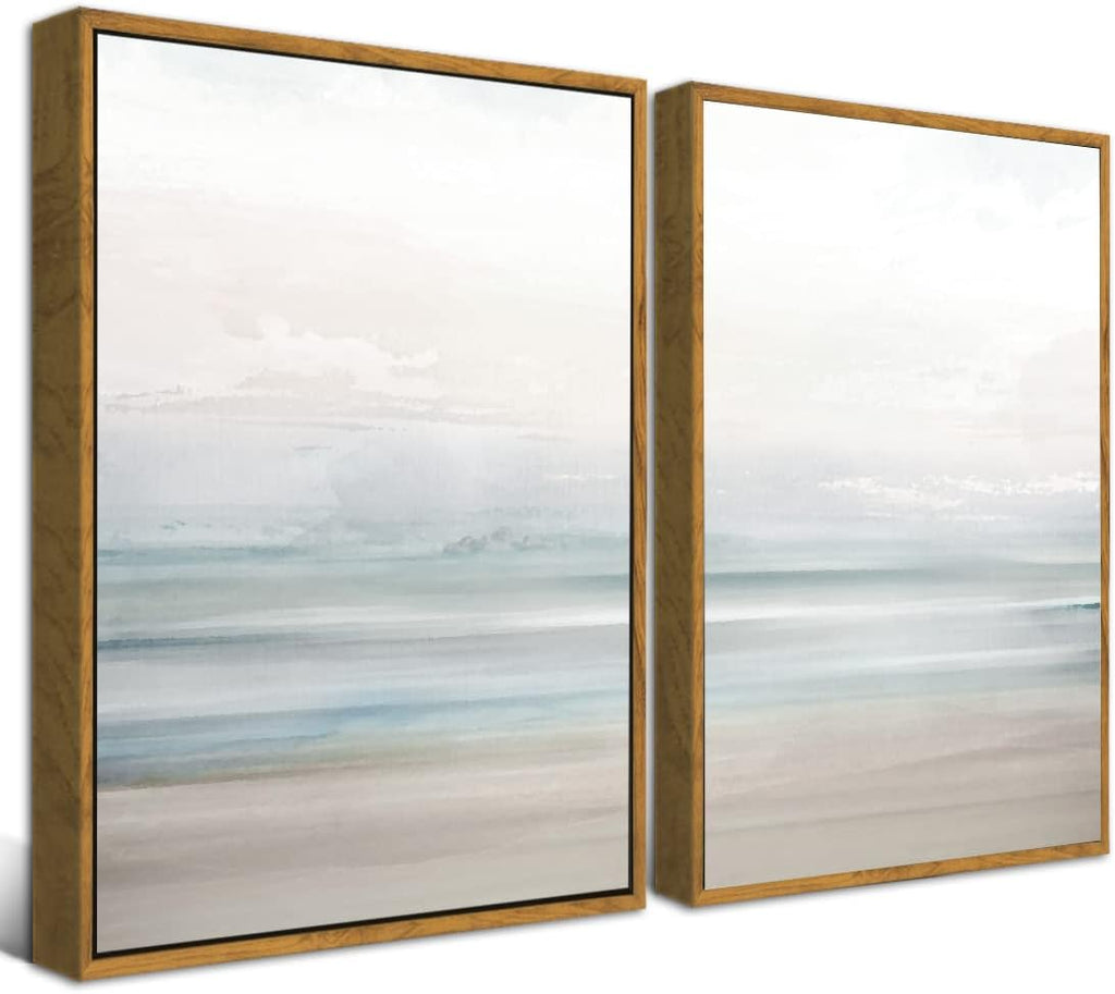 Framed Coastal Beach Canvas Wall Art Decor Abstract Ocean Landscape Painting Prints Modern Artwork Bathroom Bedroom