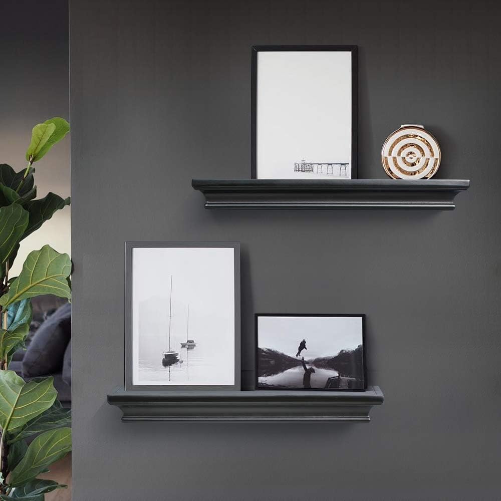 Black Floating Shelves, Modern Wall-Mounted Shelves Decor and Storage , Set of 2