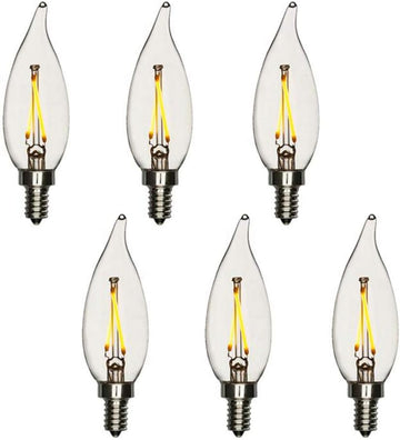 25W Equal LED Candelabra Bulb Bent Tip 2 Watts Warm White 2700K E12 Base Filament Style Chandelier Bulb. UL Listed (6 Pack)
