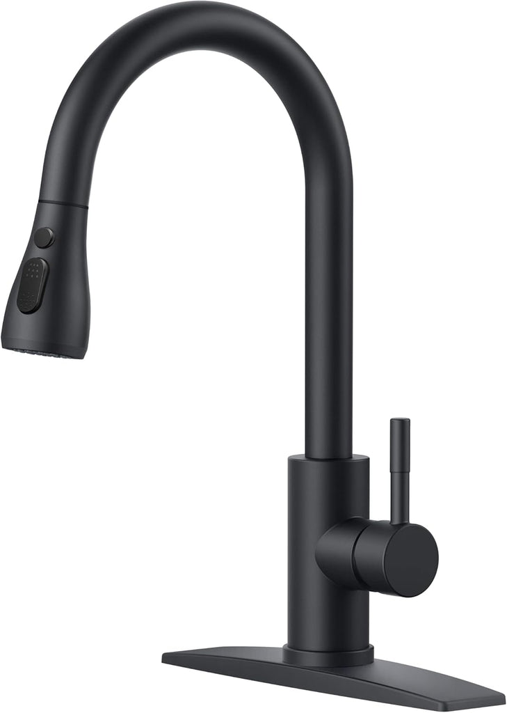 Black Kitchen Faucet with Pull Down Sprayer, High Arc Single Handle Classic Stainless Steel Sink Faucet 1 or 3 Hole