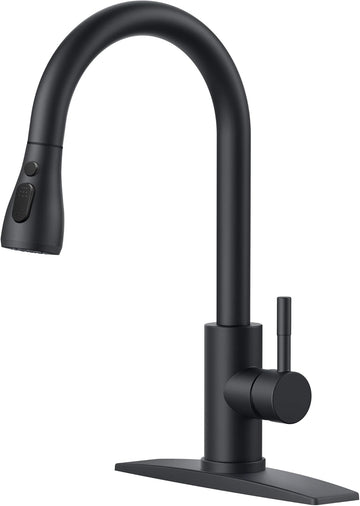 Black Kitchen Faucet with Pull Down Sprayer, High Arc Single Handle Classic Stainless Steel Sink Faucet 1 or 3 Hole