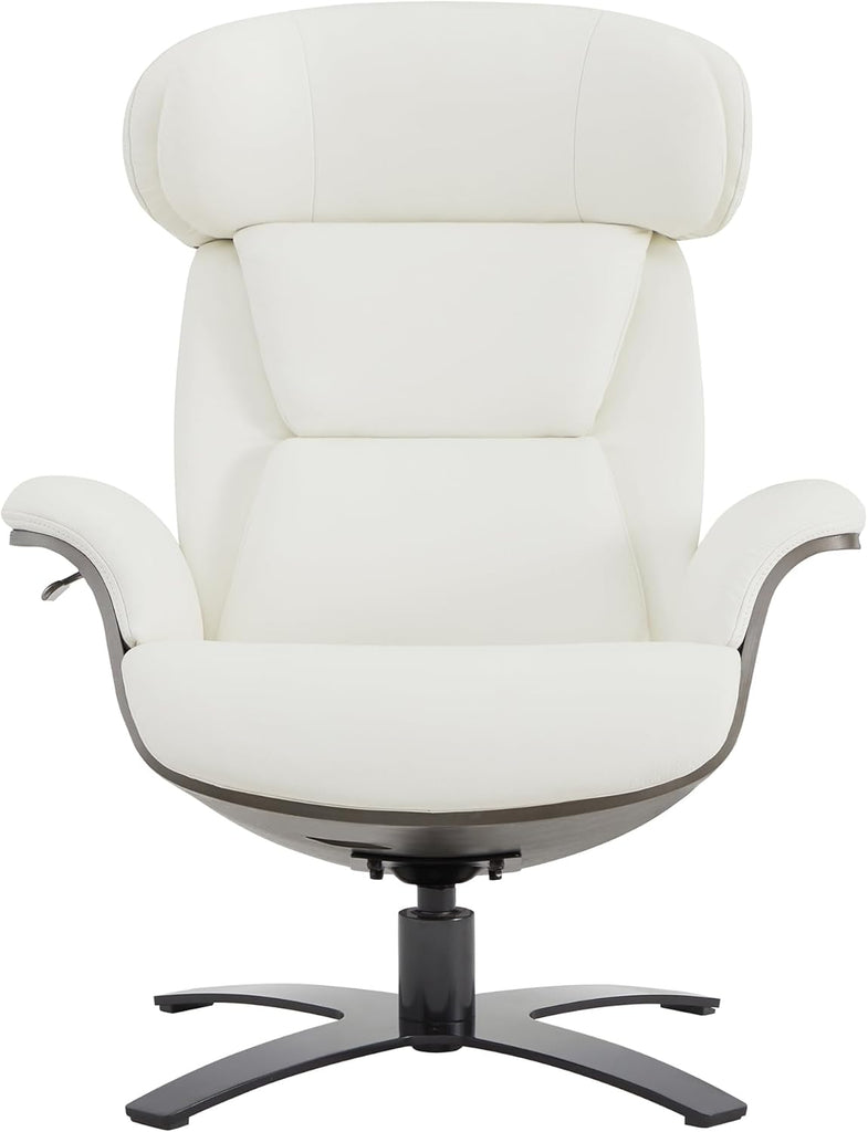 Modern Reclining Swivel Lounge Chair and Ottoman — White Genuine Leather