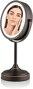 7'' Lighted Makeup Mirror with 1X/7X Magnification, Cordless Tabletop Mount Vanity Mirror with 360° Swivel Design &