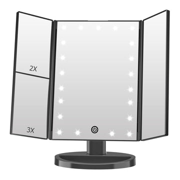 Lighted Makeup Mirror, 1-3X Magnifying Trifold LED Vanity Mirror
