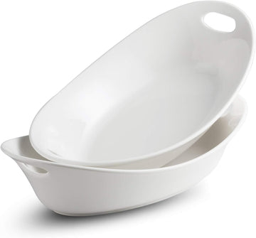 Large Serving Bowl with Handles, Oval Serving Platter Set of 2 | Thanksgiving Serving Dishes for Entertaining