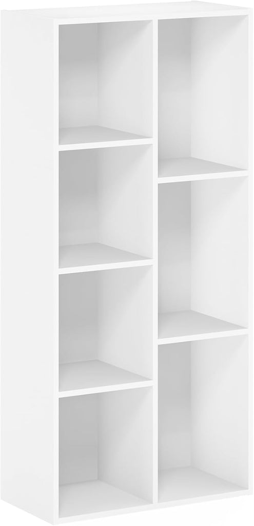 LUDER Book Shelf, 7-Cube Bookshelf, Bookcase with Open Shelves, 9.4 x 19.5 x 41.7, Easy Assembly, White
