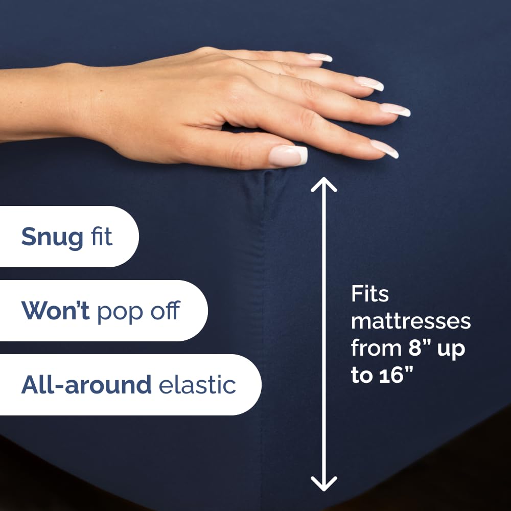 Split Cal King Bed Sheet Set - 5 Piece Split Cal King Sheets - Navy Blue
