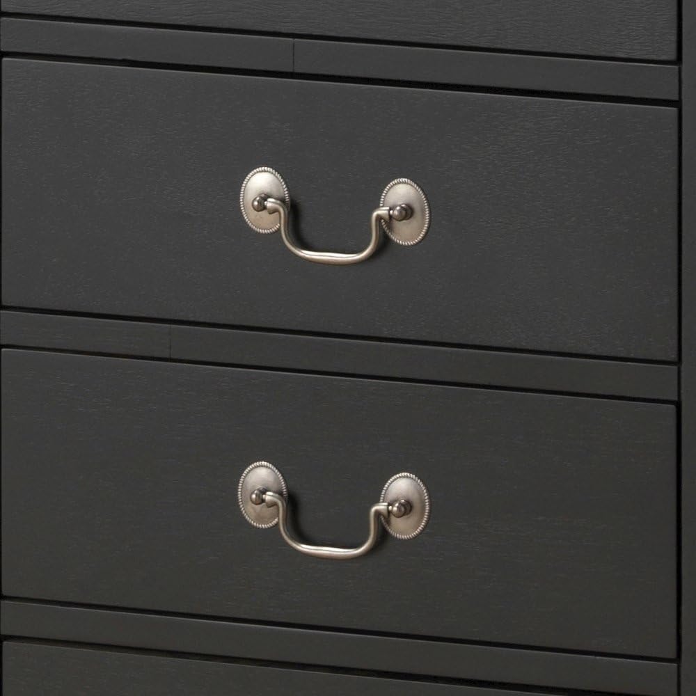 Louis Phillipe 6-Drawer Lingerie Chest in Black Finish - Tall Slim Bedroom Dresser with Dovetail Drawers - 22" W x