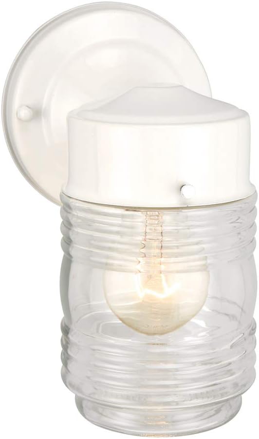 Jelly Jar 1-Light Outdoor Wall Light with Clear Ribbed Glass, Wet Rated for Porch, Patio, and Entryway - House