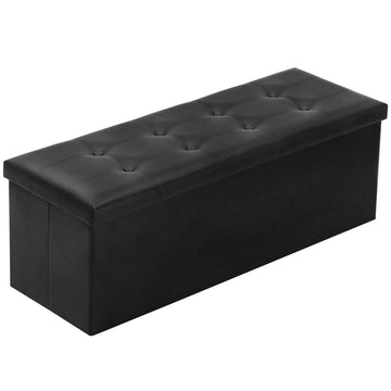 43" Ottoman with Storage, Folding Faux Leather Bench, Black