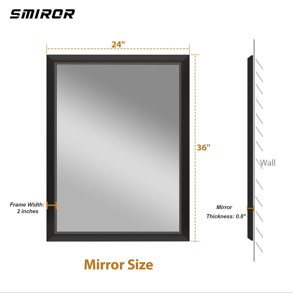 24x36 Matte Black Bathroom Vanity Mirror for Over Sink