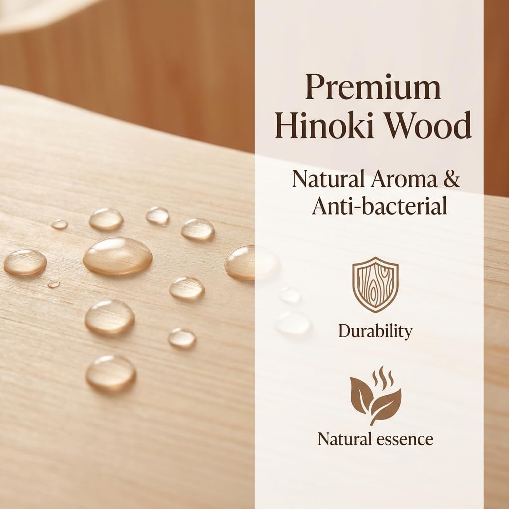 Premium Japanese Hinoki Wood Soaking Tub - 47.2" Freestanding Bathtub with Copper Drain