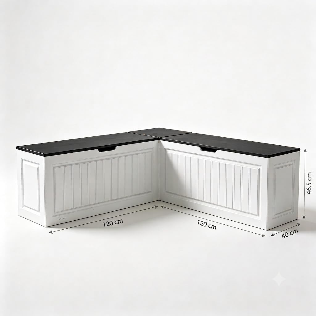 L-Shaped Corner Storage Bench Farmhouse Style Backless | Dining Room & Entryway, Breakfast Nook, Flip-Top Lid