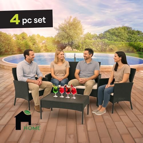 4-Piece Rattan Outdoor Patio Furniture Set - Conversation for Patio, Garden & Porch